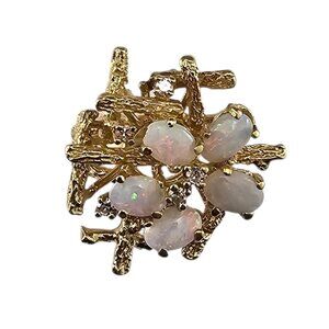18K Yellow Gold Opal and Diamond Ring Size 5.5 #23551